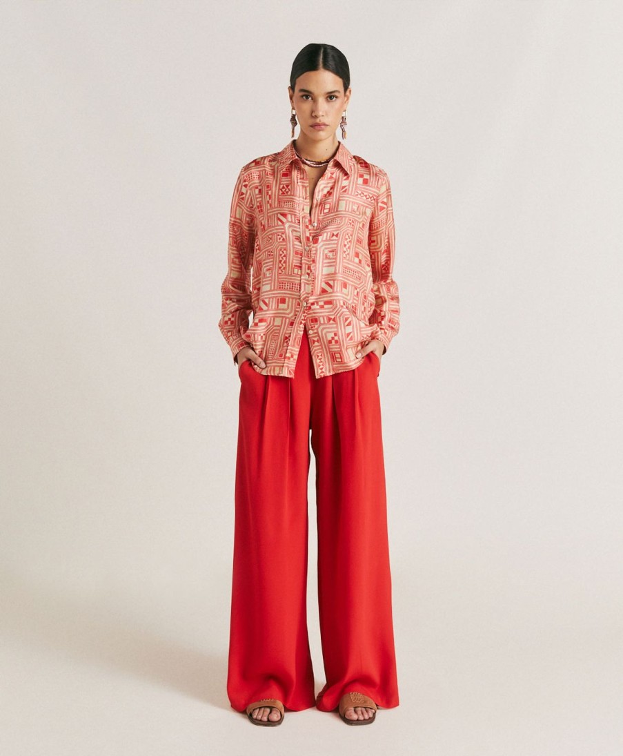 Clothing Momoni | Aspen Pant In Plain Acetate Silk - Azalea