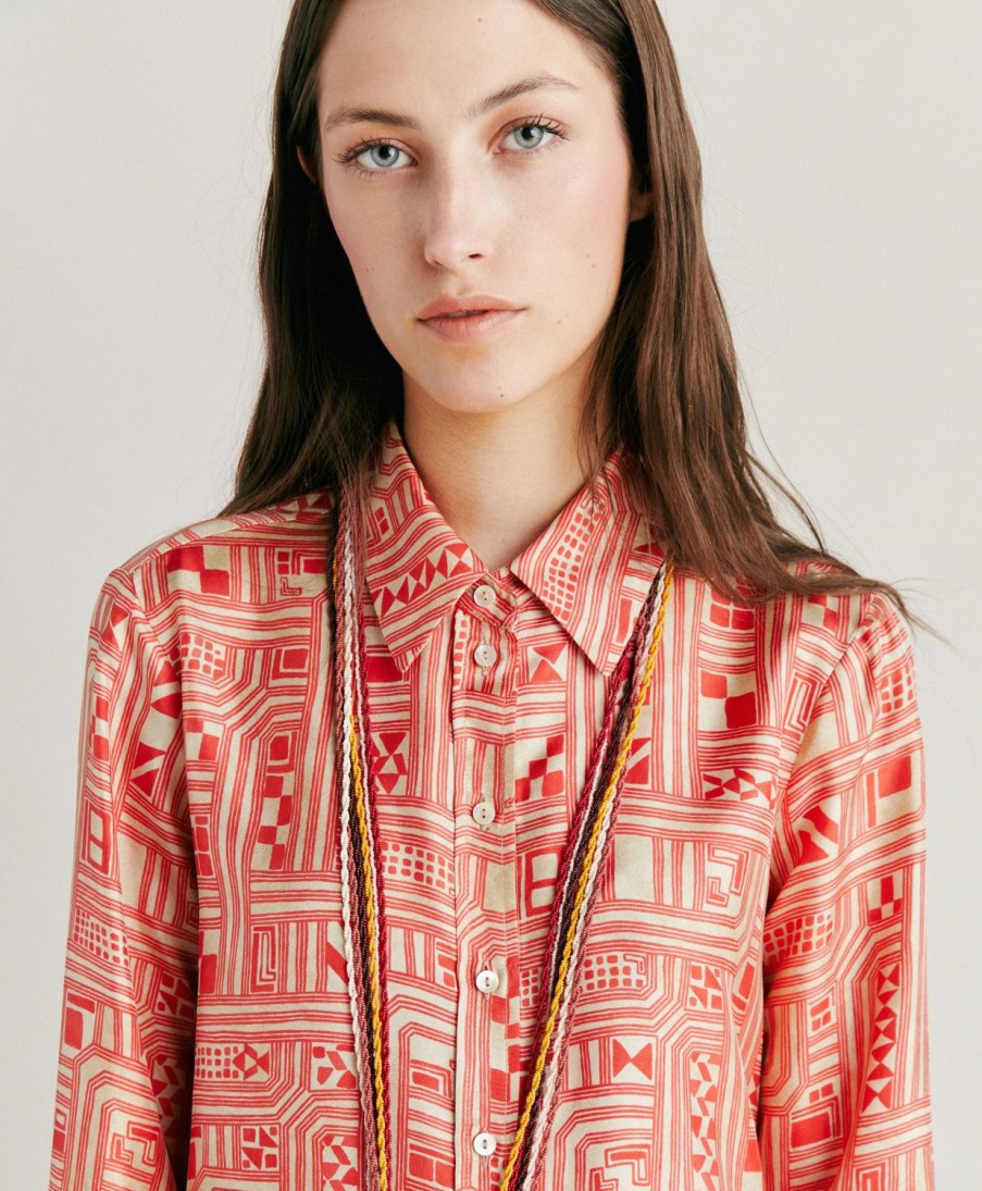 Clothing Momoni | Arles Shirt In Silk Twill - Beige/Coral