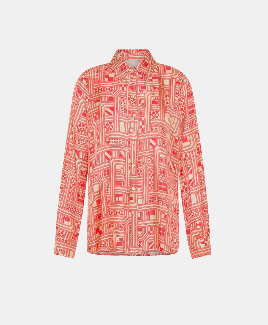 Clothing Momoni | Arles Shirt In Silk Twill - Beige/Coral