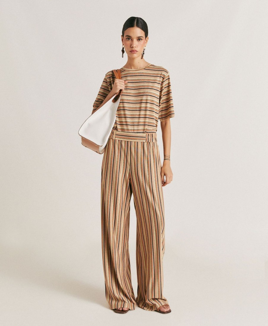 Clothing Momoni | Baccarat Pant In Striped Lurex Jersey - Rust Multicolour