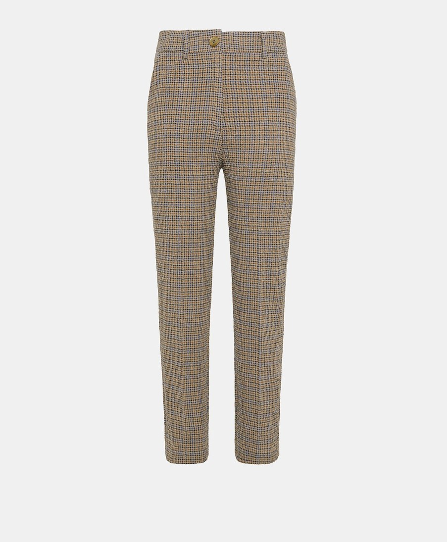 Clothing Momoni | Lyon Pant In Houndstooth Seersucker - Tobacco/Bluette