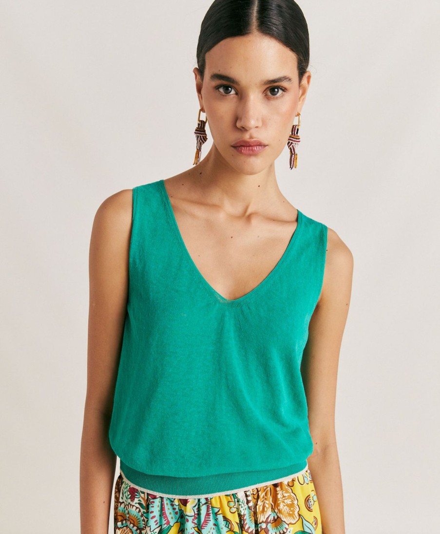 Clothing Momoni | Graziosa Knitwear In Linen - Emerald Green