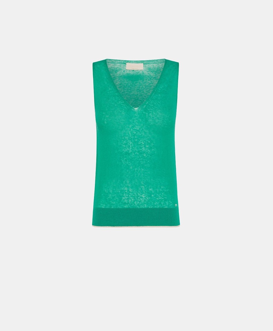 Clothing Momoni | Graziosa Knitwear In Linen - Emerald Green