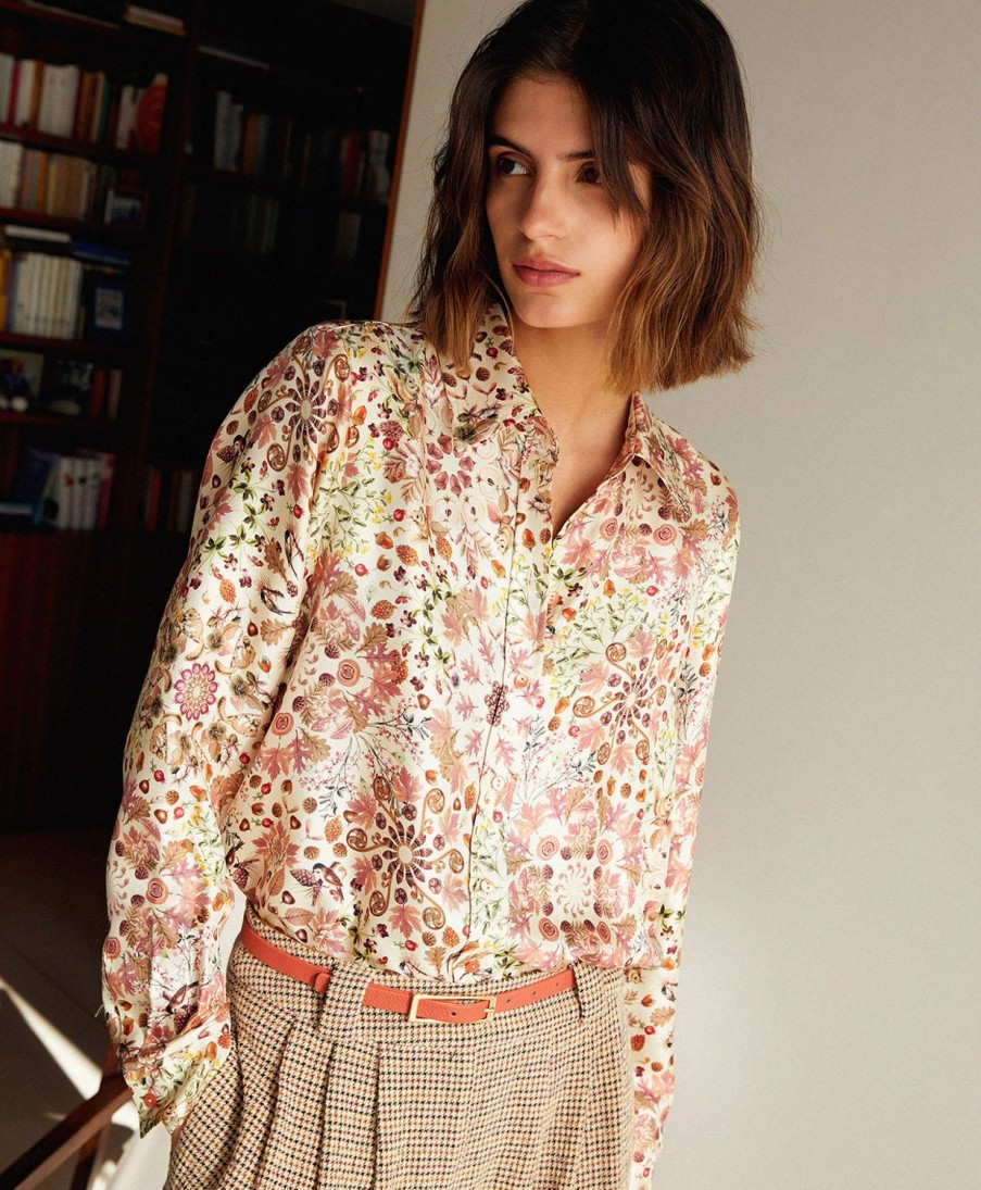 Clothing Momoni | Arles Shirt In Printed Silk Twill - Pink Multicolour