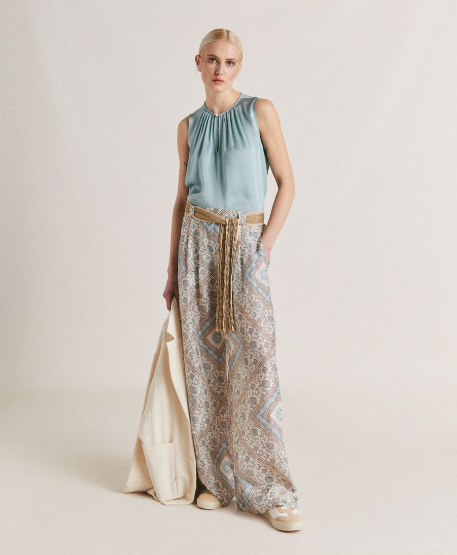 Clothing Momoni | Cris Top In Plain Silk - Cerulean