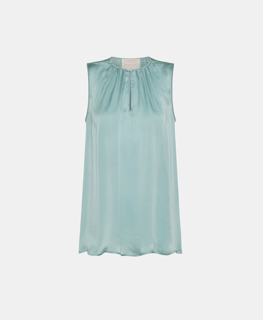 Clothing Momoni | Cris Top In Plain Silk - Cerulean