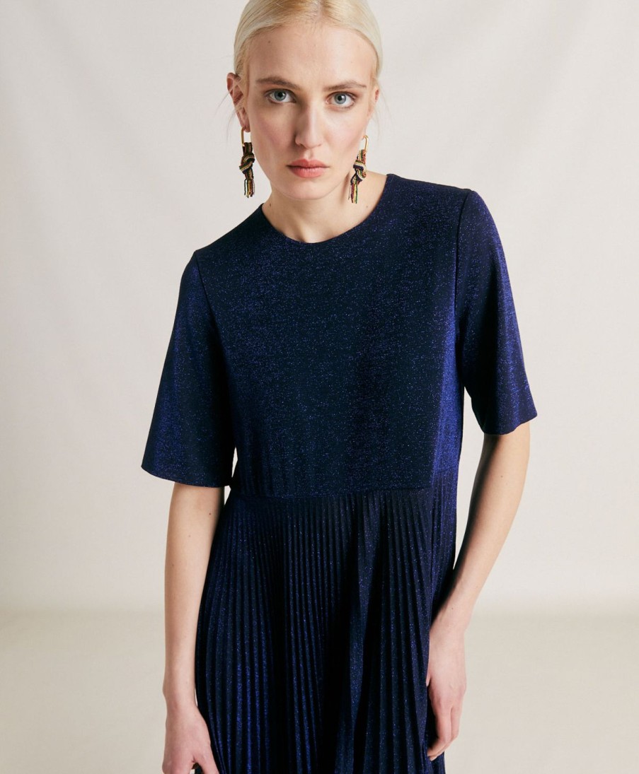 Clothing Momoni | Amalia Dress In Lurex Jersey - Blue