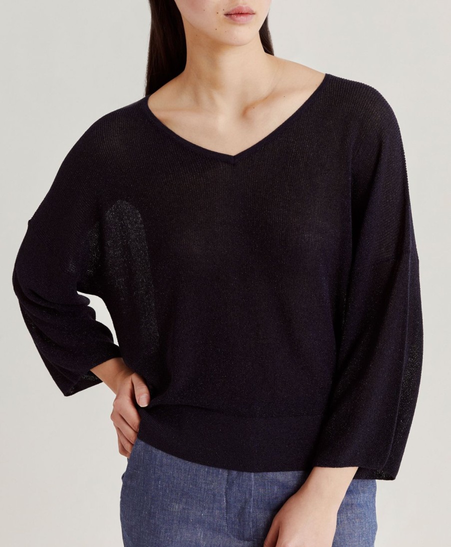 Clothing Momoni | Fresno Cardigan Lurex Ribbed - Dark Blue