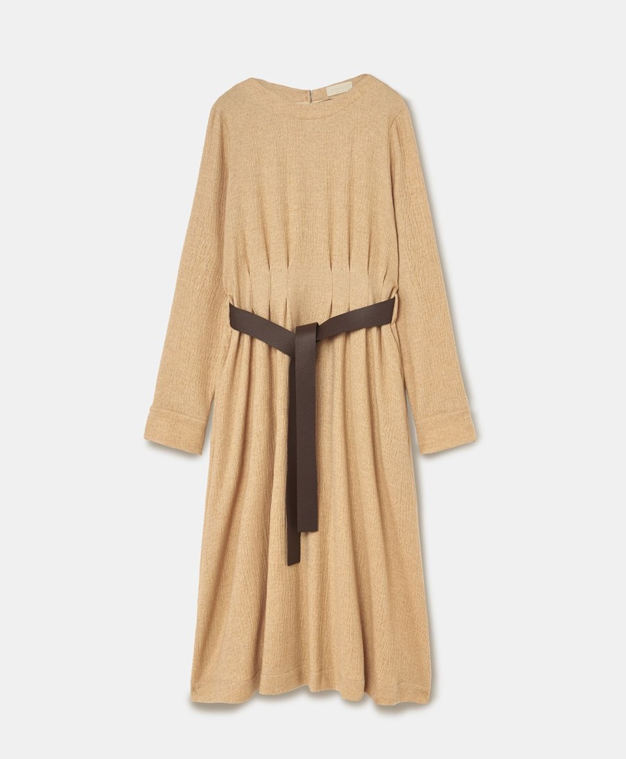 Clothing Momoni | Robinia Dress In Stretch Wool Seersucker - Beige