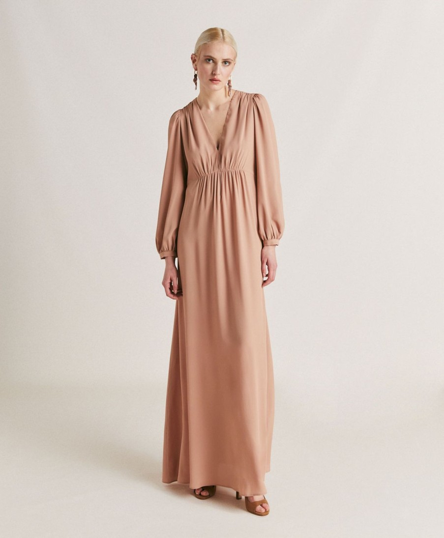 Clothing Momoni | Artemisia Dress In Solid Colour Acetate Silk - Nude