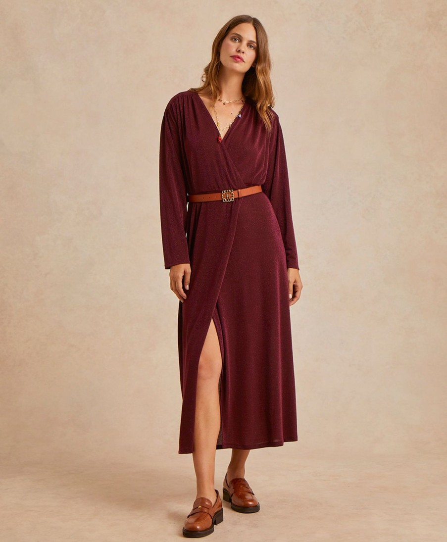 Clothing Momoni | Flavie Dress In Lurex Jersey - Wine Red