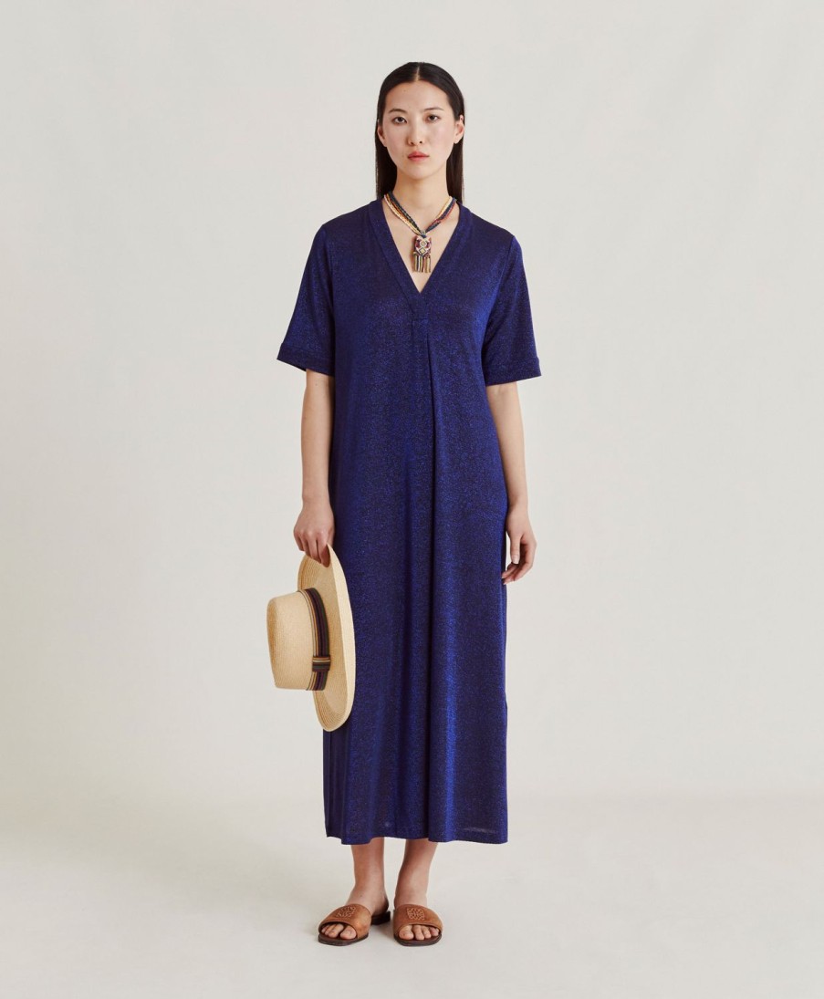 Clothing Momoni | Altamura Dress In Lurex Jersey - Blue