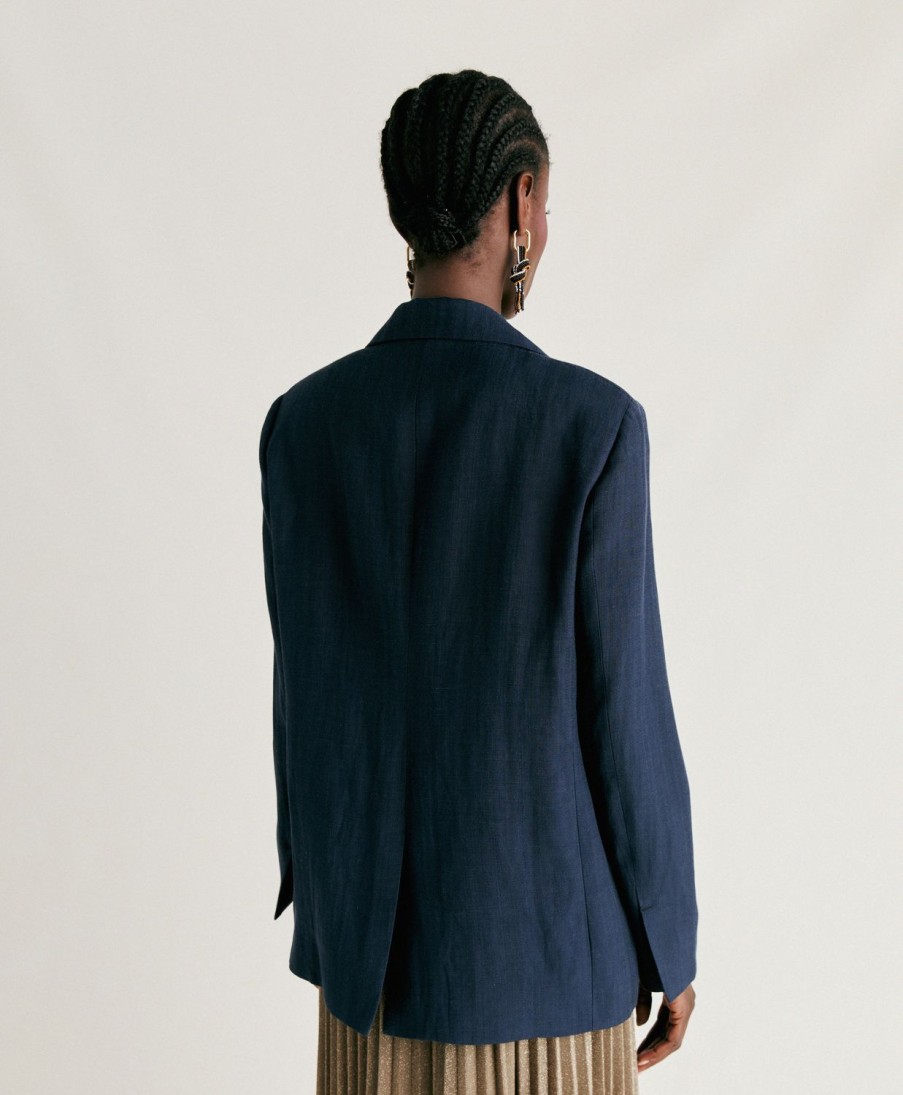 Clothing Momoni | Clair Jacket In Elegant Viscose Linen - Dark Blue