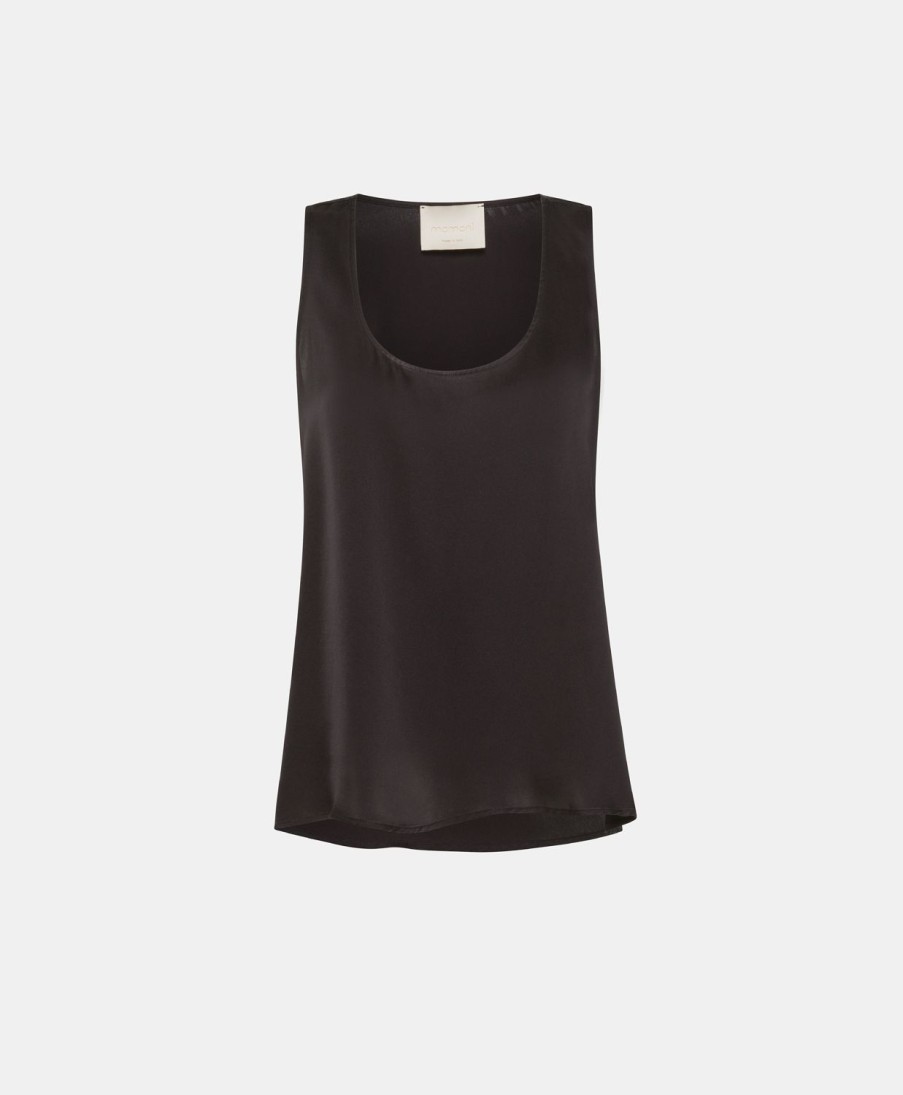 Clothing Momoni | Remy Top In Solid Colour Satin Crepe - Black