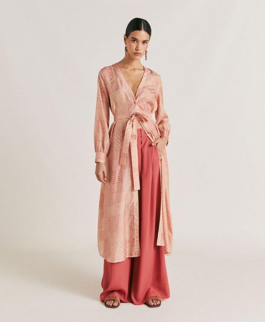 Clothing Momoni | California Dress In Haboutai Silk - Cream/Coral