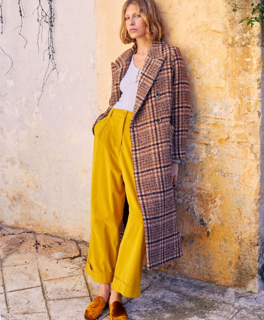 Clothing Momoni | Faroe Coat In Multicolour Check Wool - Ancient Rose/Tobacco