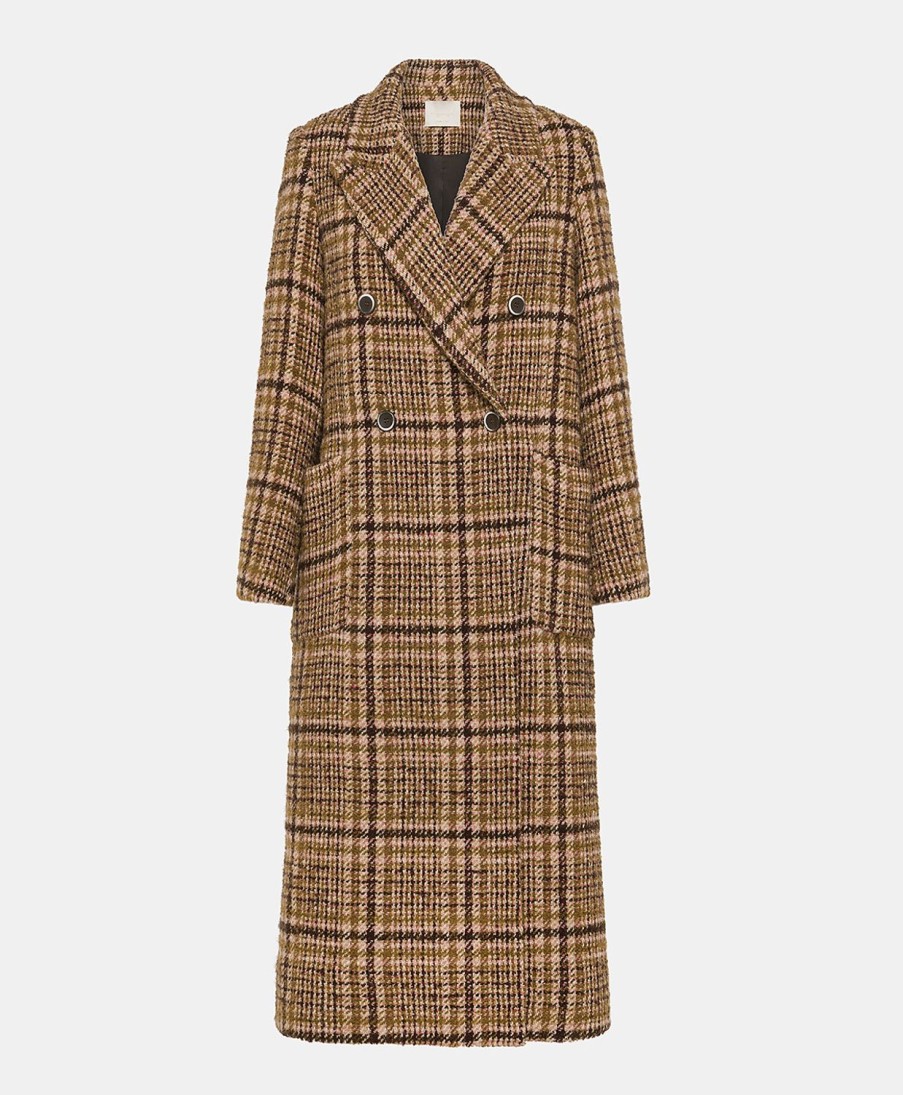 Clothing Momoni | Faroe Coat In Multicolour Check Wool - Ancient Rose/Tobacco