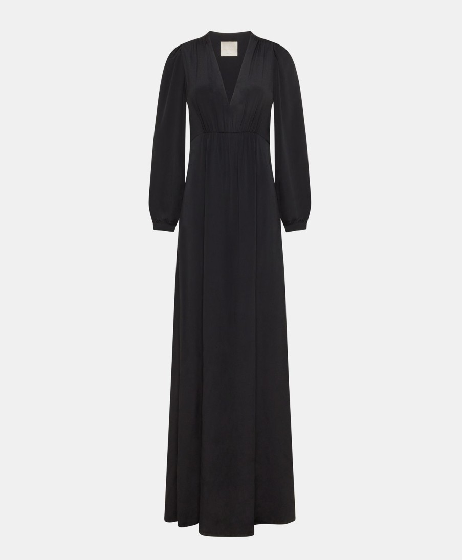 Clothing Momoni | Artemisia Dress In Solid Colour Acetate Silk - Black