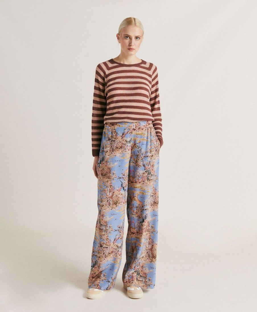 Clothing Momoni | Baccarat Pant In Crepe De Chine - Cerulean Blue/Multicolour