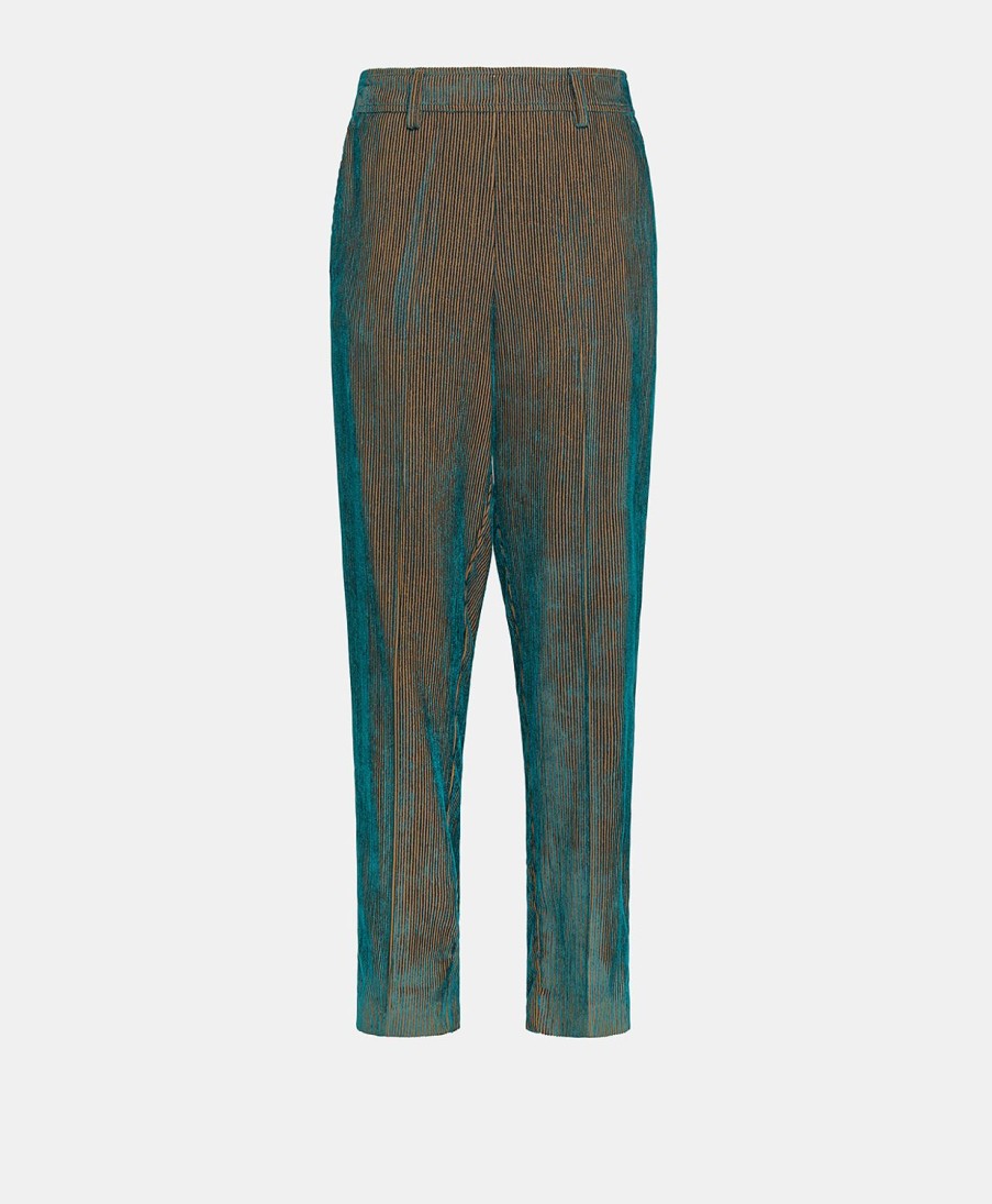 Clothing Momoni | Vischio Pant In Bi-Colour Ribbed Viscose Velvet - Teal