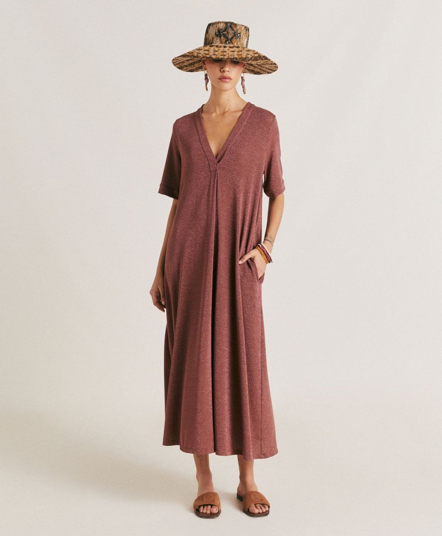 Clothing Momoni | Altamura Dress In Lurex Jersey - Earth Brown