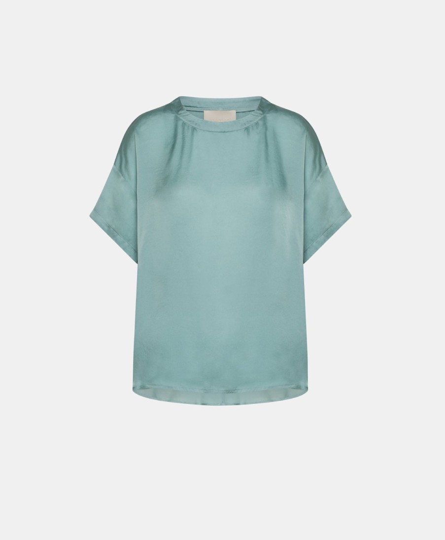 Clothing Momoni | Alonso Blouse In Plain Silk - Cerulean