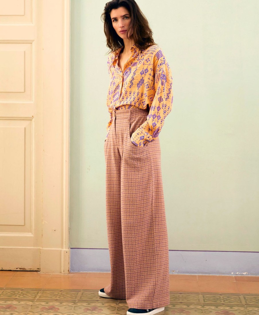 Clothing Momoni | Renaud Pant In Houndstooth Seersucker - Apricot/Lime