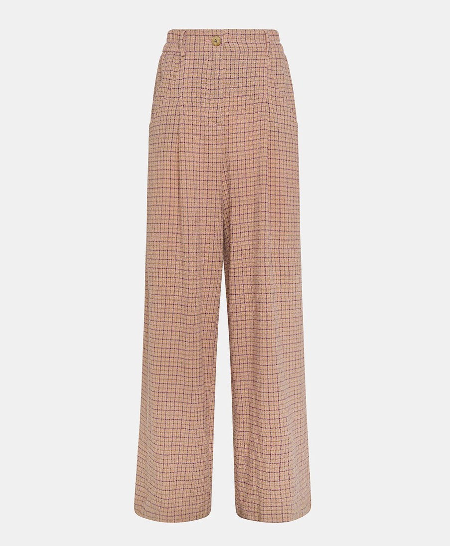 Clothing Momoni | Renaud Pant In Houndstooth Seersucker - Apricot/Lime