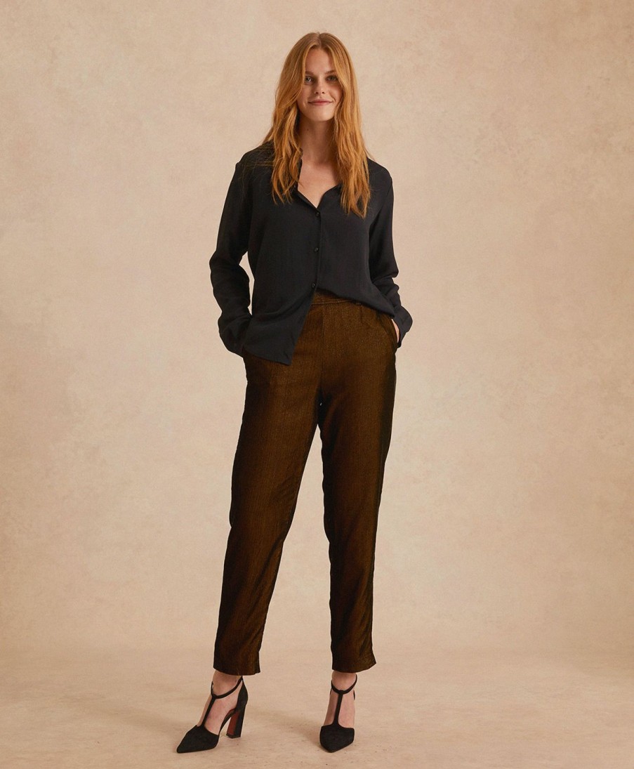 Clothing Momoni | Vischio Pant In Fluid Lurex Needlecord - Black/Gold