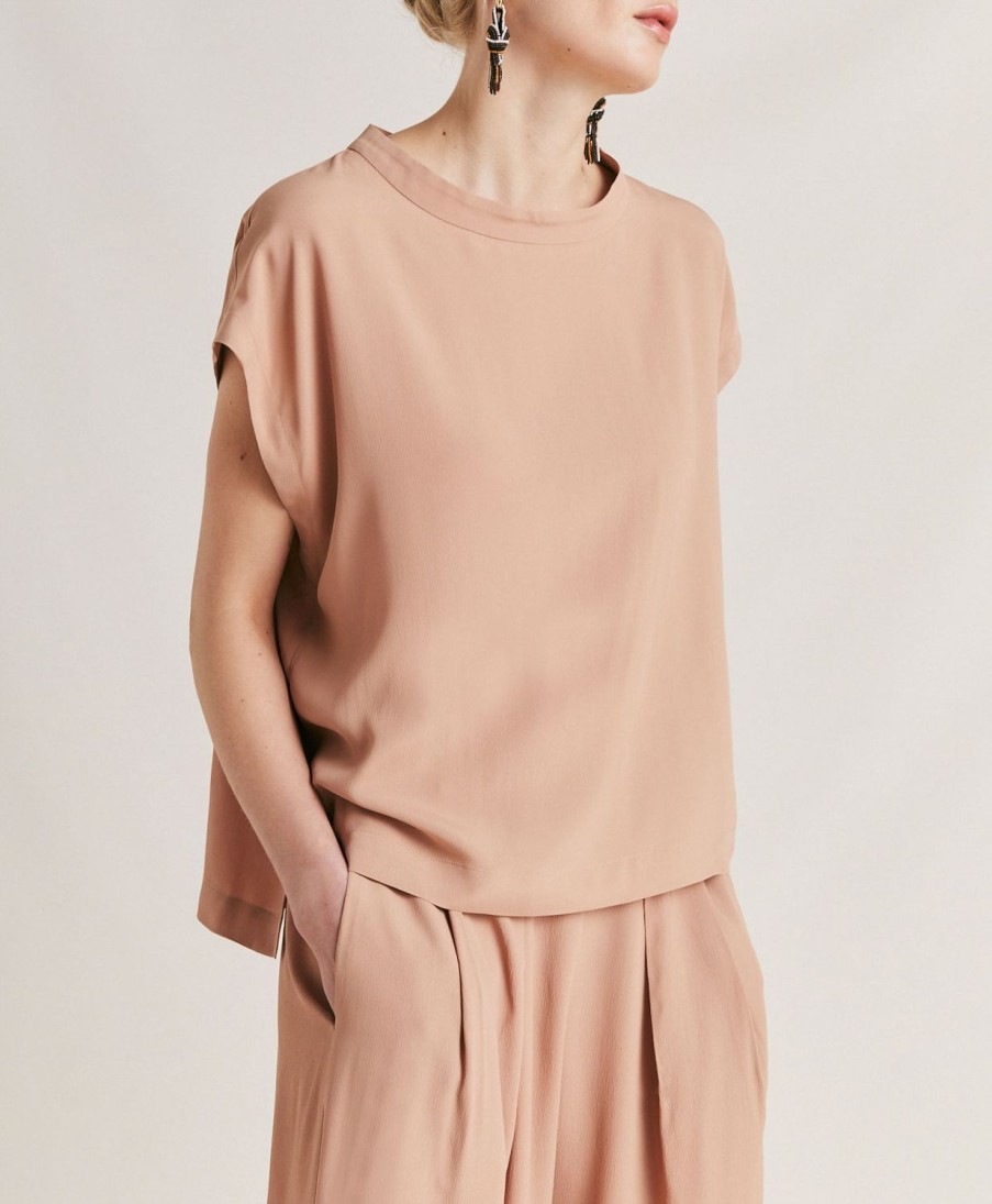 Clothing Momoni | Curacao Blouse In Plain Acetate Silk - Nude