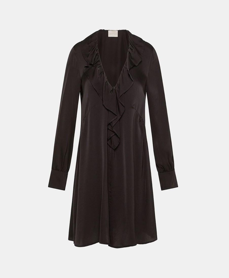 Clothing Momoni | Rene' Dress In Solid Colour Satin Crepe - Black