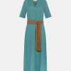 Clothing Momoni | Altamura Dress In Linen - Cerulean