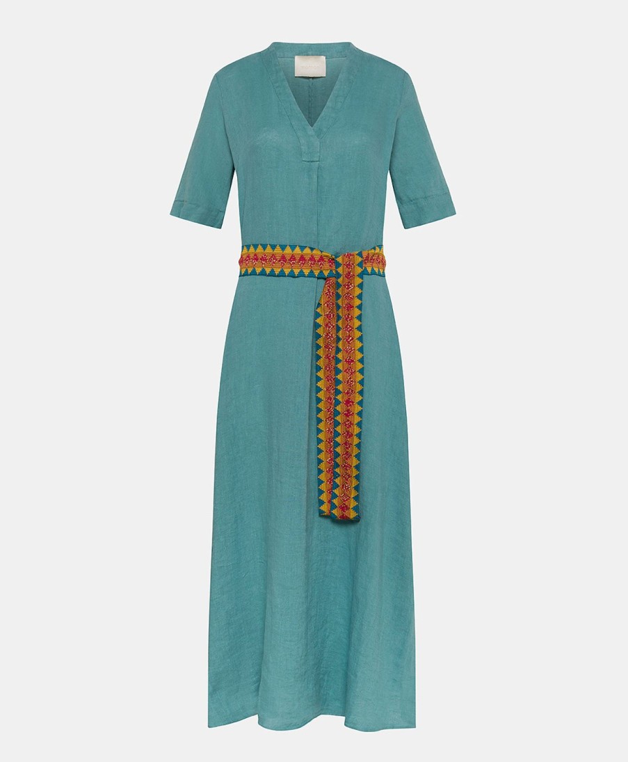 Clothing Momoni | Altamura Dress In Linen - Cerulean