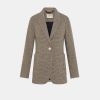 Clothing Momoni | Yves Jacket In Houndstooth Seersucker - Tobacco/Bluette