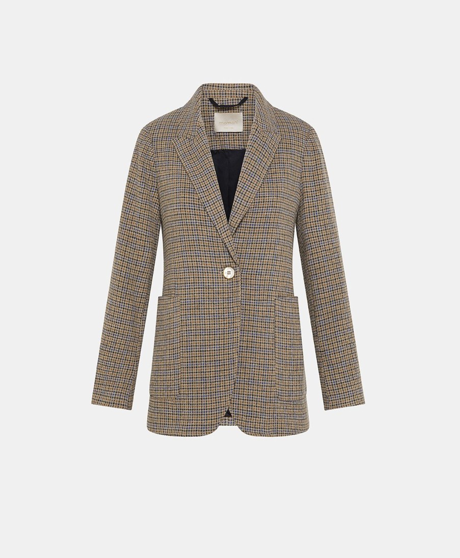 Clothing Momoni | Yves Jacket In Houndstooth Seersucker - Tobacco/Bluette