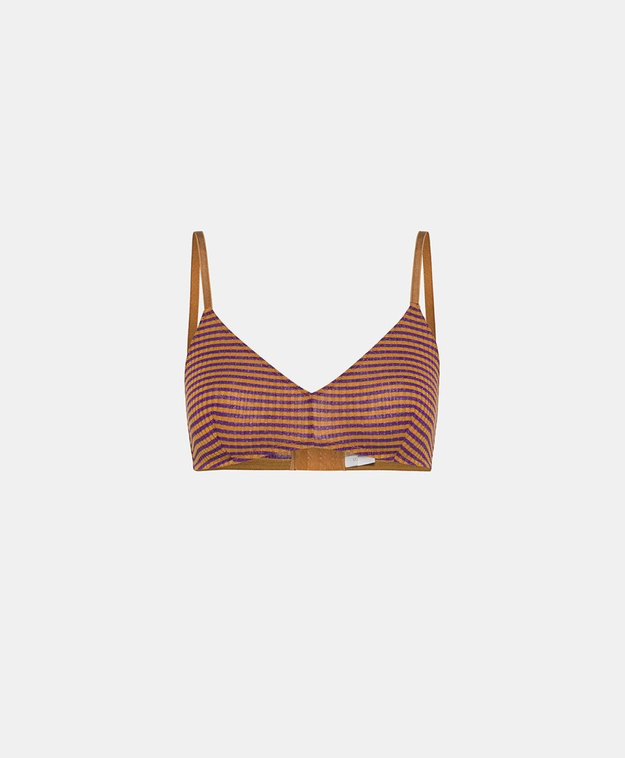 Underwear Momoni | Lucas Bra In Lurex Rib Stripe - Curry/Violet