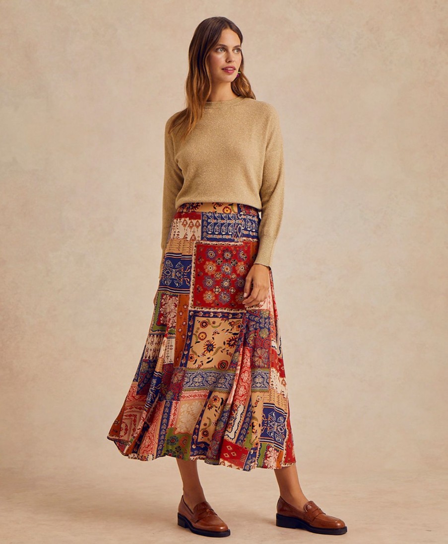 Clothing Momoni | Theo Skirt In Printed Crepe De Chine - Multicolor Blue