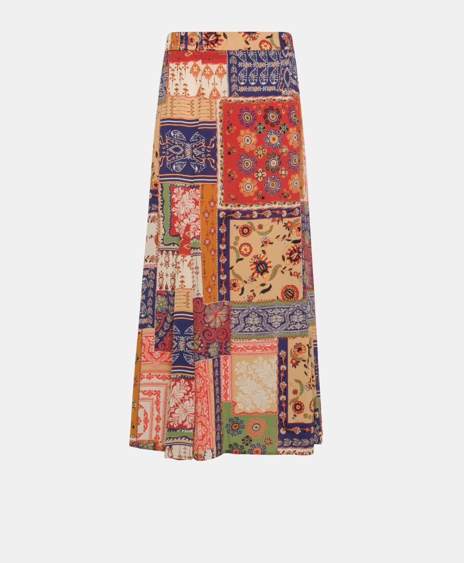 Clothing Momoni | Theo Skirt In Printed Crepe De Chine - Multicolor Blue