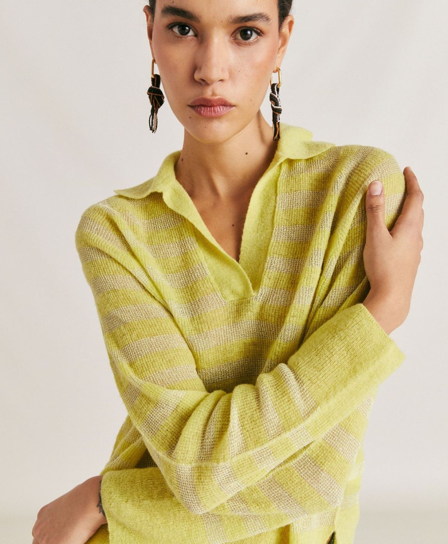 Clothing Momoni | Egide Knitwear Striped Lurex Ribbed - Lime Green