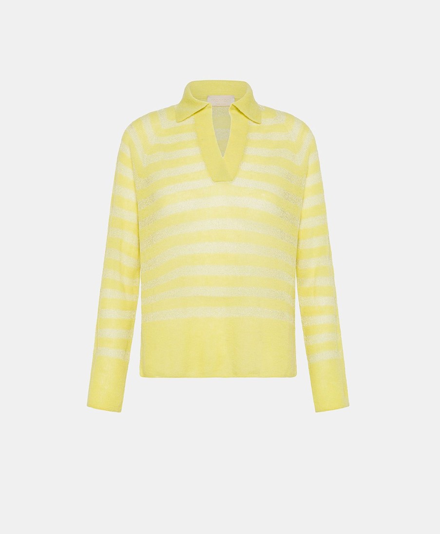 Clothing Momoni | Egide Knitwear Striped Lurex Ribbed - Lime Green