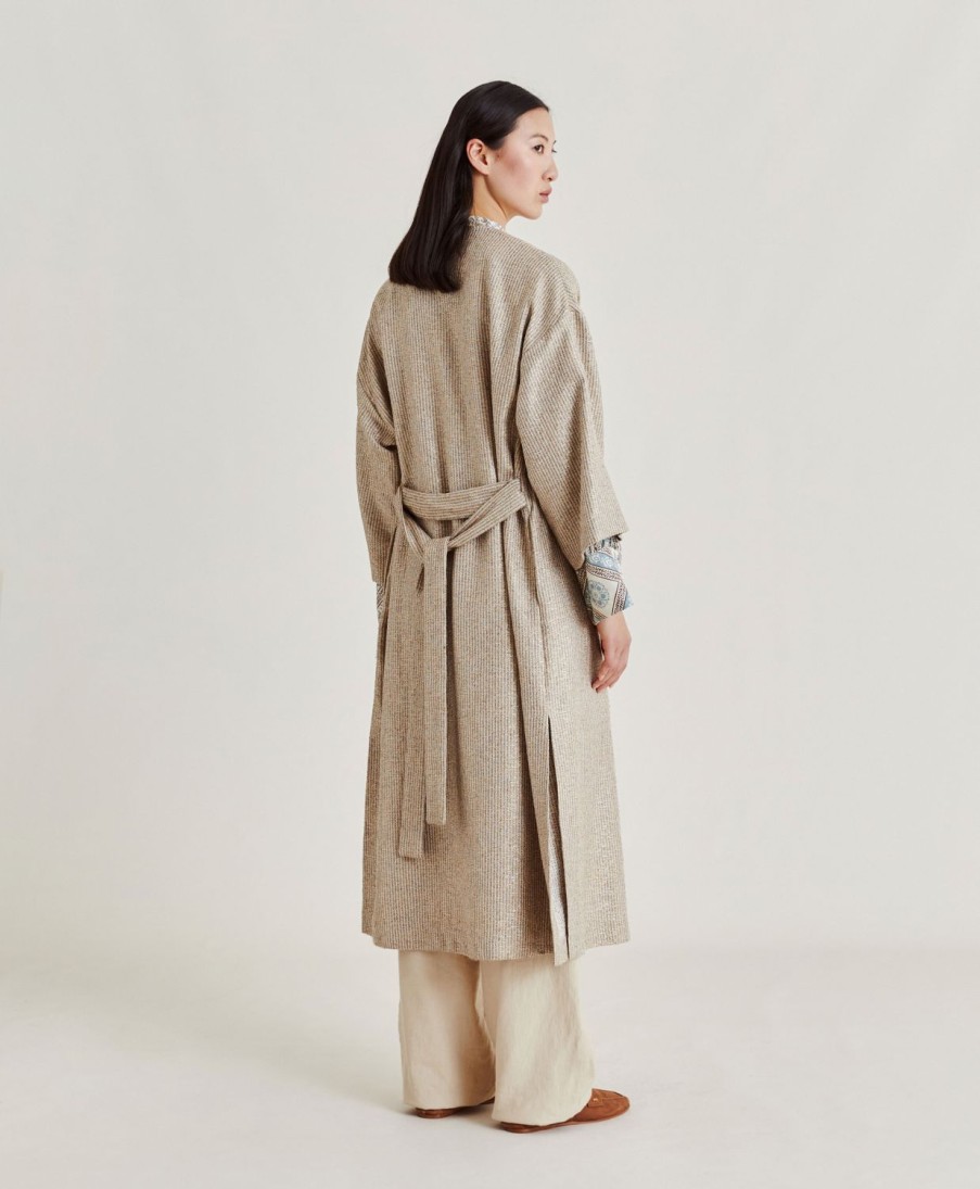 Clothing Momoni | Calla Coat In Lurex Basketweave - Sand/Multicolour