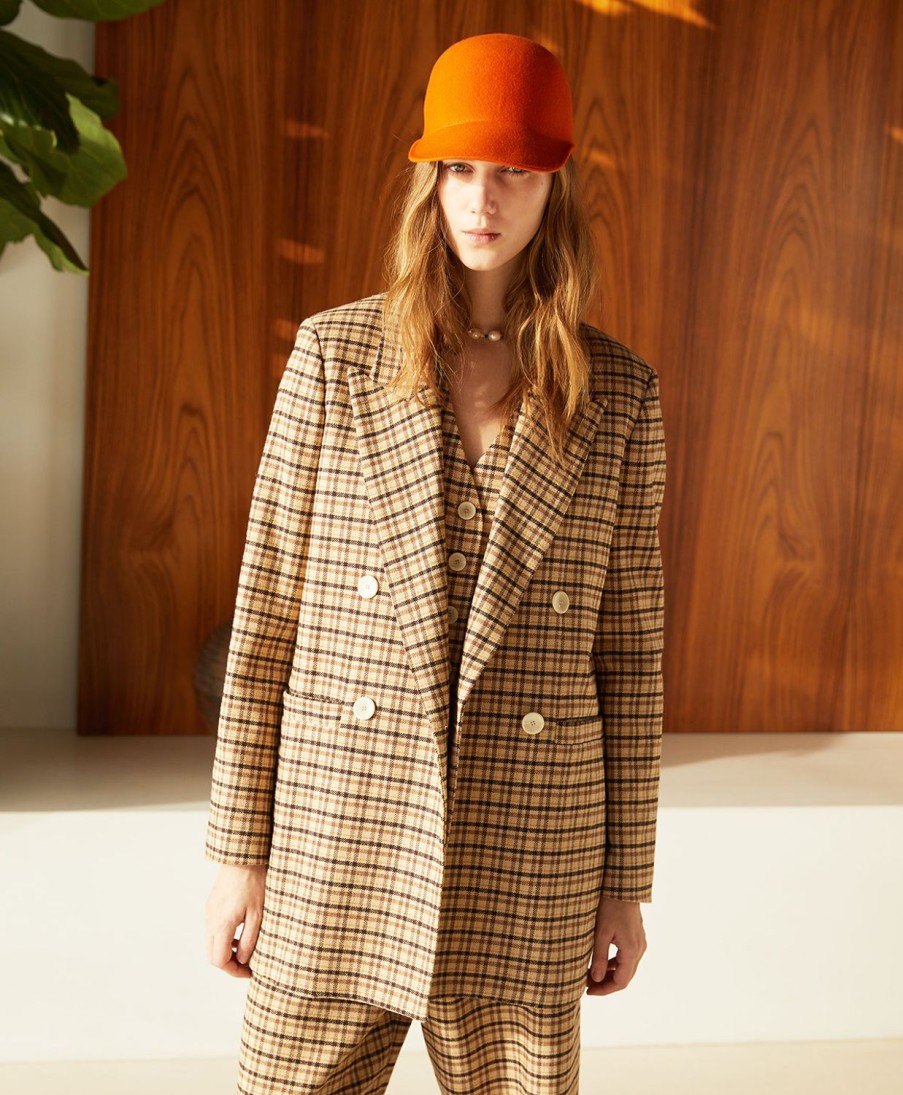 Clothing Momoni | Brugo Jacket In Check Wool Gabardine - Beige/Brown/Yellow