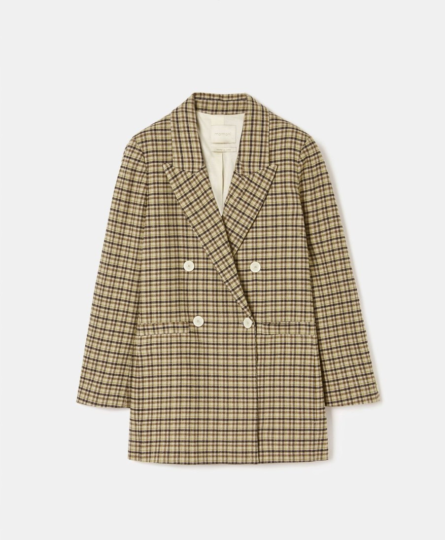 Clothing Momoni | Brugo Jacket In Check Wool Gabardine - Beige/Brown/Yellow