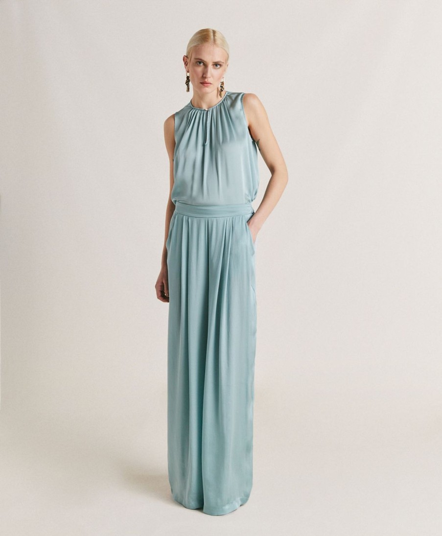 Clothing Momoni | Patrice Bis Pant In Plain Silk - Cerulean