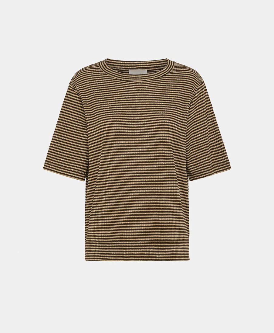 Clothing Momoni | Iora Tshirt In Lurex Rib Stripe - Dark/Gold