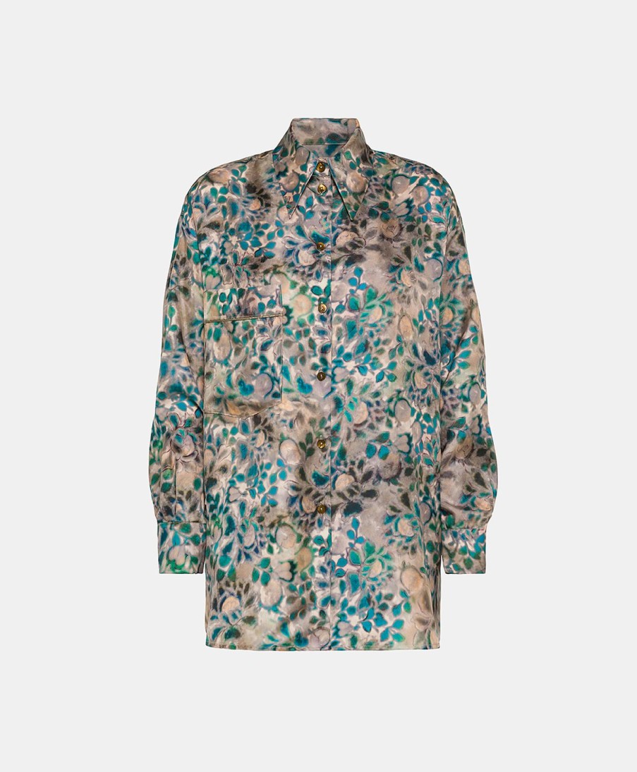 Clothing Momoni | Berard Shirt In Twill Di Seta Stampato - Multicolor Green