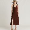 Clothing Momoni | Chumba Dress In Plain Acetate Silk - Chocolate