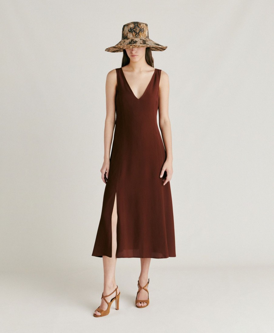 Clothing Momoni | Chumba Dress In Plain Acetate Silk - Chocolate