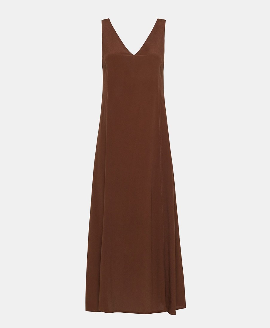 Clothing Momoni | Chumba Dress In Plain Acetate Silk - Chocolate