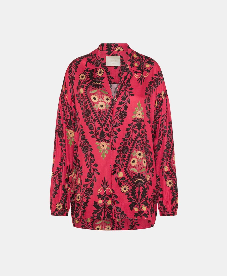 Clothing Momoni | Gaston Shirt In Printed Viscose Twill - Multicolor Sour Cherry